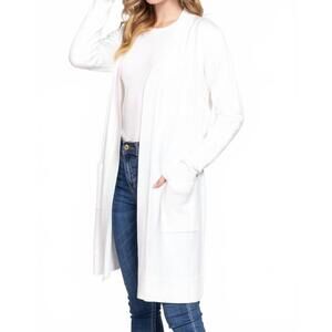 NEW ACTIVE BASIC rib banded open tunic cardigan in off white